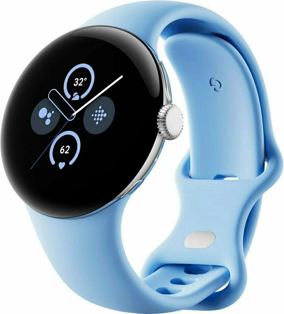 Умные часы Google Pixel Watch 2 41 мм, Wi-Fi, серебристый корпус, ремешок голубого цвета